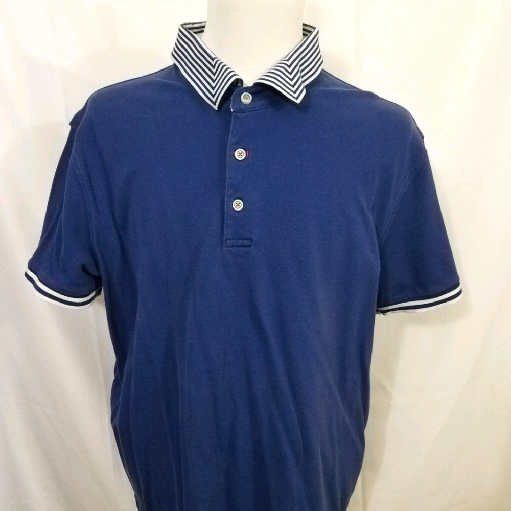 Robert Graham Mens Designer Blue Casual Polo Shirt